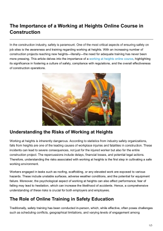 The Importance of a Working at Heights Online Course in Construction