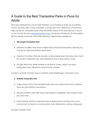 A Guide to the Best Trampoline Parks in Pune for Adults