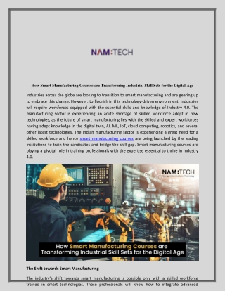 How Smart Manufacturing Courses are Transforming Industrial Skill Sets