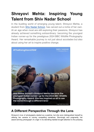 Shreyovi Mehta_ Inspiring Young Talent from Shiv Nadar School