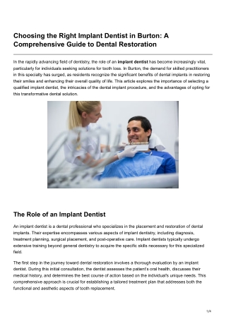 Choosing the Right Implant Dentist in Burton A Comprehensive Guide to Dental Restoration