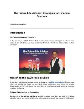 The Future Life Advisor: Strategies for Financial Success = Guniguru