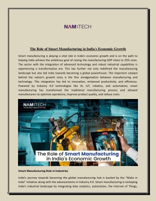 The Role of Smart Manufacturing in India's Economic Growth