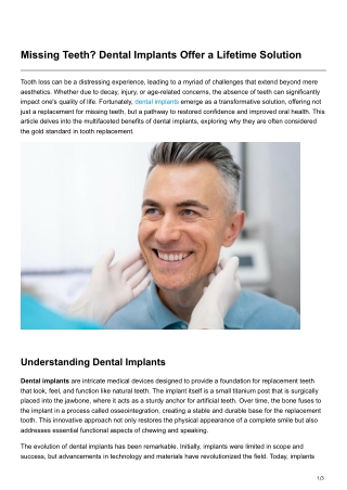 Missing Teeth Dental Implants Offer a Lifetime Solution