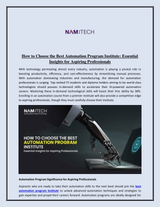 How to Choose the Best Automation Program Institute: Essential Insights for Aspi