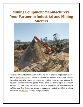 Mining Equipment Manufacturers Your Partner in Industrial and Mining Success