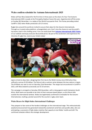 Wales confirm schedule for Autumn Internationals 2025