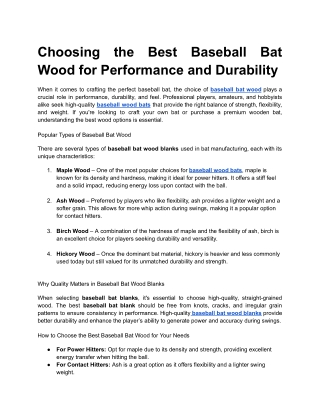 choosing the best baseball bat wood
