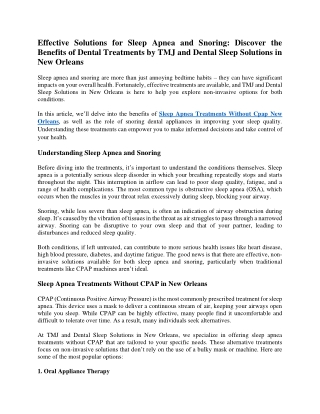 Effective Solutions for Sleep Apnea and Snoring Discover the Benefits of Dental Treatments by TMJ and Dental Sleep Solut