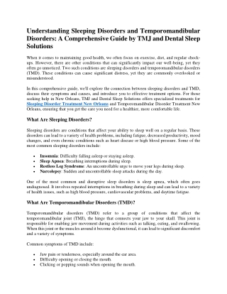 Understanding Sleeping Disorders and Temporomandibular Disorders A Comprehensive Guide by TMJ and Dental Sleep Solutions