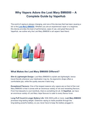 Why Vapers Adore the Lost Mary BM6000 – A Complete Guide by VapeHub