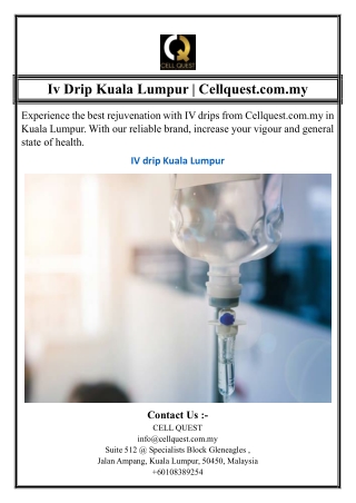 Iv Drip Kuala Lumpur | Cellquest.com.my