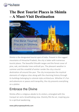 Best Tourist Places in Shimla – Jakhu Temple, Mall Road & More