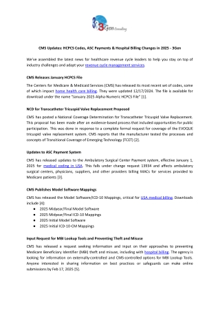 CMS Updates: HCPCS Codes, ASC Payments & Hospital Billing Changes in 2025 - 3Gen
