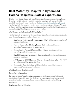 Best Maternity Hospital in Hyderabad - Harsha Hospitals – Safe & Expert Care