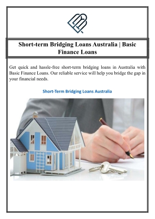 Short-term Bridging Loans Australia | Basic Finance Loans