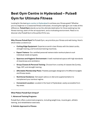 Best Gym Centre in Hyderabad – Pulse8 Gym for Ultimate Fitness