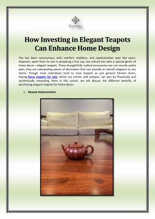 how investing in elegant teapots can enhance home