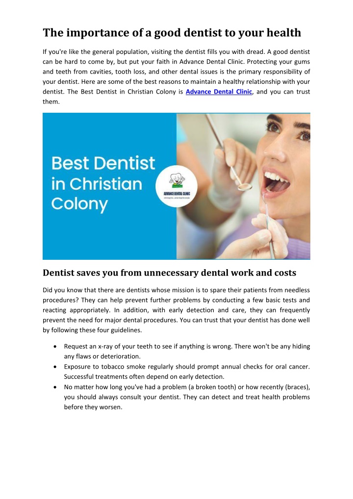 the importance of a good dentist to your health