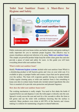 Toilet seat sanitizer foam