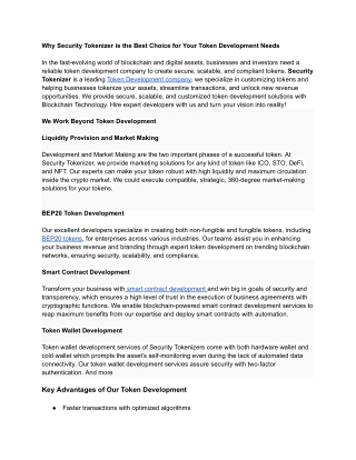 Why Security Tokenizer is the Best Choice for Your Token Development Needs
