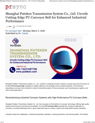 Shanghai Puteken Transmission System Co., Ltd. Unveils Cutting-Edge PU Conveyor Belt for Enhanced Industrial Performance