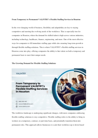 From Temporary to Permanent VALiNTRY’s Flexible Staffing Services in Houston