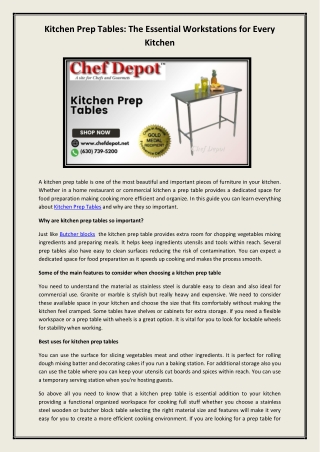 Kitchen Prep Tables