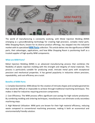 Exploring MIM Parts Precision and Innovation at Mike Shopping Room