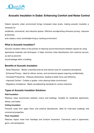 Acoustic Insulation in Dubai Enhancing Comfort and Noise Control