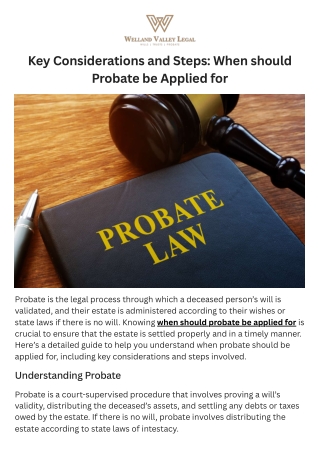 Key Considerations and Steps When should Probate be Applied for