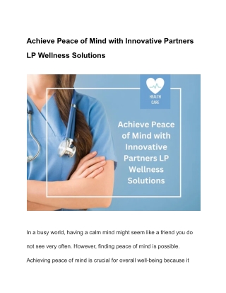 Achieve Peace of Mind with Innovative Partners LP Wellness Solutions