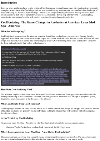 CoolSculpting: The Game-Changer in Aesthetics at American Laser Med Spa - Amaril