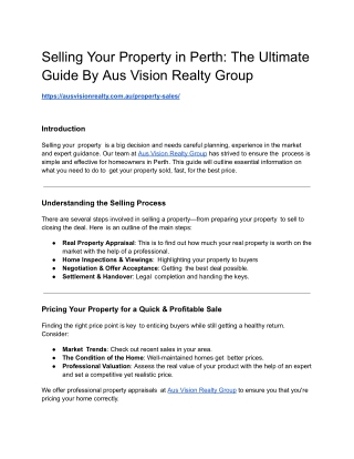 Selling Your Property in Perth The Ultimate Guide By Aus Vision Realty Group