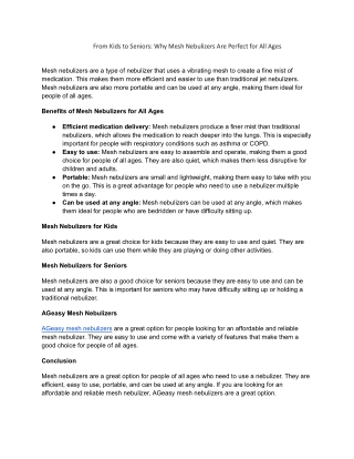 From Kids to Seniors_ Why Mesh Nebulizers Are Perfect for All Ages