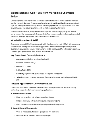 Chlorosulphonic Acid- Buy from Maruti Fine Chemicals Today