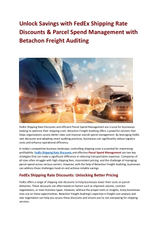 Unlock Savings with FedEx Shipping Rate Discounts & Parcel Spend Management with Betachon Freight Auditing