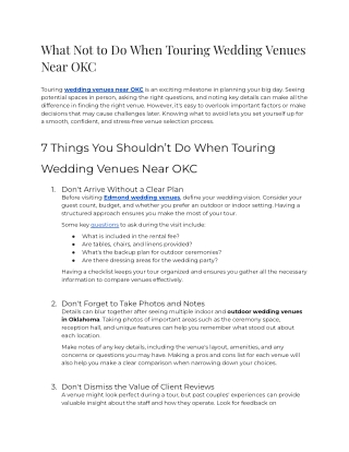 What Not to Do When Touring Wedding Venues Near OKC