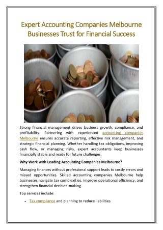 Expert Accounting Companies Melbourne Businesses Trust for Financial Success