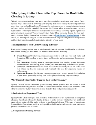 Why Sydney Gutter Clear is the Top Choice for Roof Gutter Cleaning in Sydney