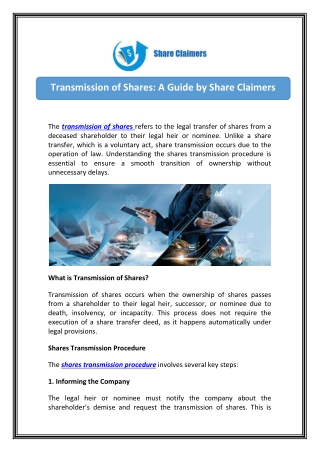 Share Claimers: Easy Shares Transmission Procedure for Smooth Transfers