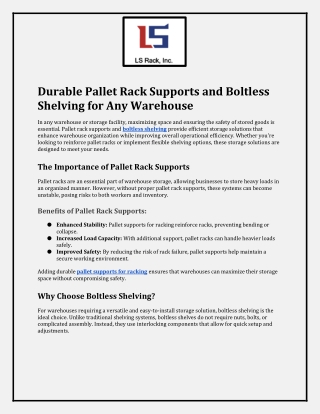 Durable Pallet Rack Supports and Boltless Shelving for Any Warehouse