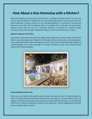 How About a Goa Homestay with a Kitchen?