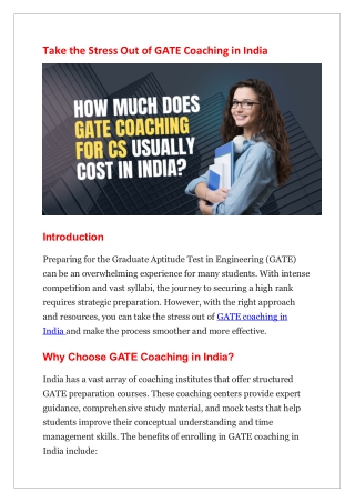 Take the Stress Out of GATE Coaching in India