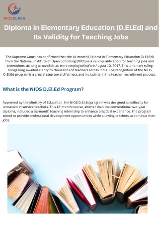 Diploma in Elementary Education (D.El.Ed) and Its Validity for Teaching Jobs