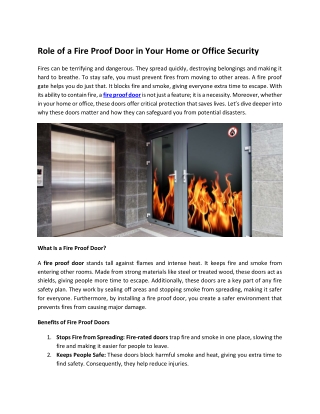 Role of a Fire Proof Door in Your Home or Office Security