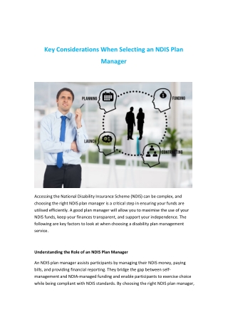 key considerations when selecting an ndis plan