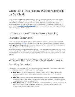 When Can I Get a Reading Disorder Diagnosis for My Child
