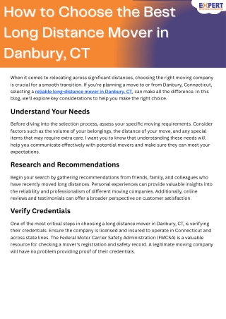 How to Choose the Best Long Distance Mover in Danbury, CT