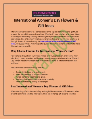 International Women's Day Flowers & Gift Ideas – Celebrate with Flora2000